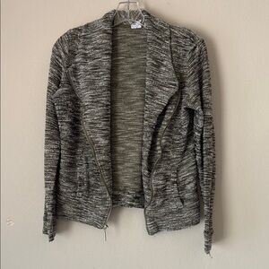 New York & Company Women's Gray and White Knit Cardigan with Zipper